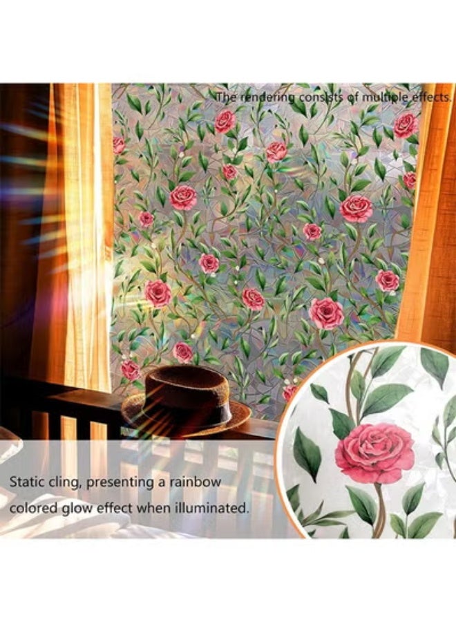 fantasize Window Privacy Film, Decorative Rose Floral Frosted Window Film, Double Sided Static Glass Window Clings, 45 x 100cm - Image 2